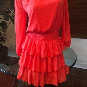 Michael Kors coral off shoulder ruffled dress